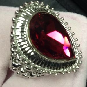 Women's red teardrop & silver ring Sz7